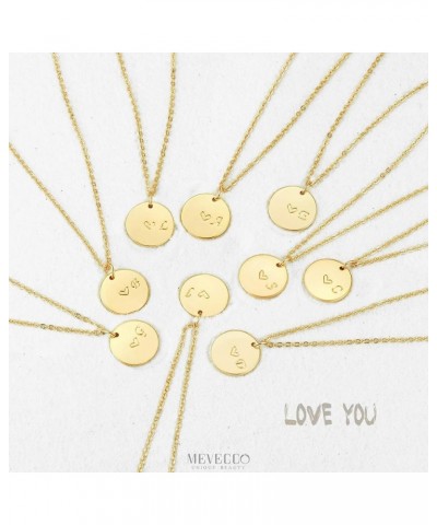 Gold Initial Pendant Necklaces,14K Gold Plated Engraved Disc Personalized Name Dainty Handmade Cute Heart Initial Tiny Pendan...