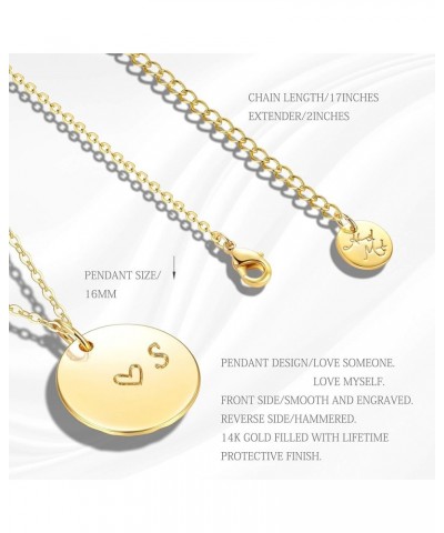 Gold Initial Pendant Necklaces,14K Gold Plated Engraved Disc Personalized Name Dainty Handmade Cute Heart Initial Tiny Pendan...