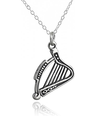 Sterling Silver Musical Instrument Charm Pendant Necklaces for Women HARP $16.52 Necklaces