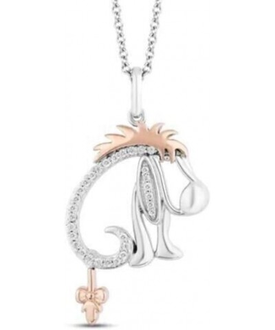 Round Cut White Diamond 925 Sterling Silver 14K Two-Tone Gold Finish Diamond "Eeyore" Pendant Necklace for Women's & Girl's $...