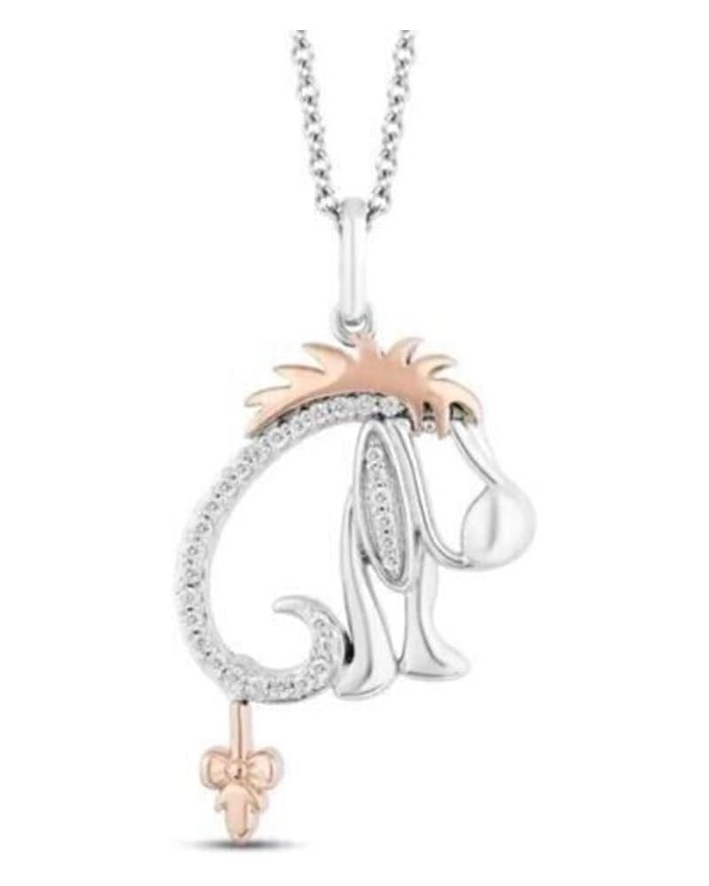 Round Cut White Diamond 925 Sterling Silver 14K Two-Tone Gold Finish Diamond "Eeyore" Pendant Necklace for Women's & Girl's $...