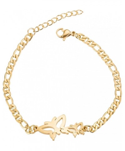 Stainless Steel Butterfly Charm Figaro Chain Adjustable Size Strand Bracelet Gold $7.66 Bracelets