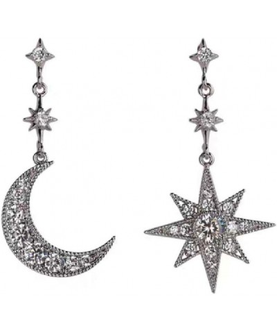 Gold Moon Star Asymmetrical Drop Earrings Sliver Sun Crystal Dangle Earrings with Rhinestone For Women Girls Silver-1 $6.23 E...