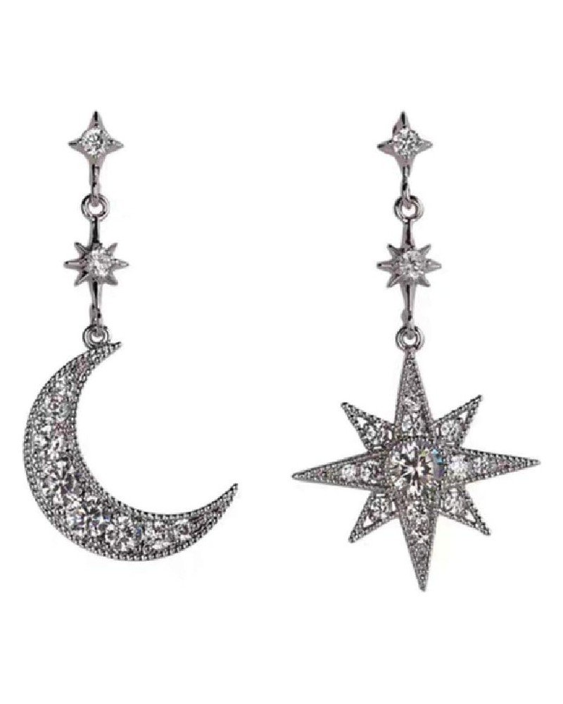 Gold Moon Star Asymmetrical Drop Earrings Sliver Sun Crystal Dangle Earrings with Rhinestone For Women Girls Silver-1 $6.23 E...