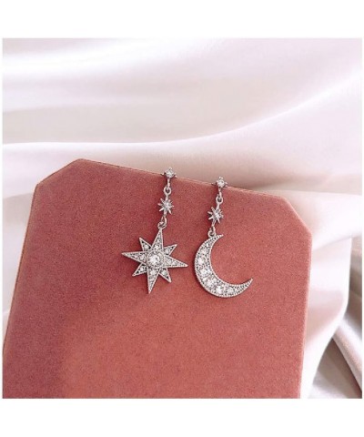 Gold Moon Star Asymmetrical Drop Earrings Sliver Sun Crystal Dangle Earrings with Rhinestone For Women Girls Silver-1 $6.23 E...