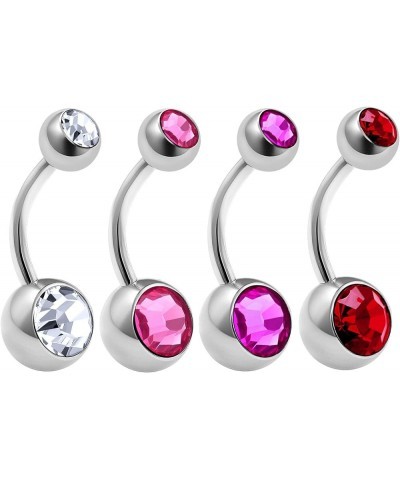 4Pcs Surgical Steel 14 gauge Belly Button Rings Piercing Jewelry Ear Lobe Earring navel 8mm 5mm Crystal More Choices A02-4Pcs...