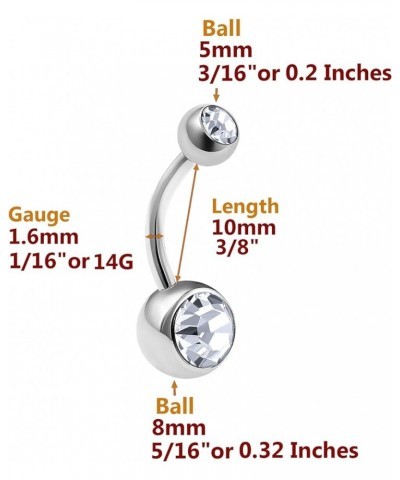 4Pcs Surgical Steel 14 gauge Belly Button Rings Piercing Jewelry Ear Lobe Earring navel 8mm 5mm Crystal More Choices A02-4Pcs...