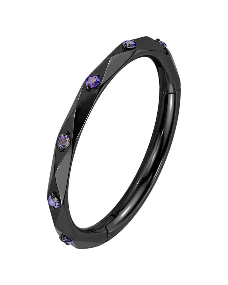 16 GA Implant Grade Titanium Hinged Segment Hoop Ring With CZ Accented Diamond Faceted Cuts 8MM Length(Choose Color) Black/Vi...