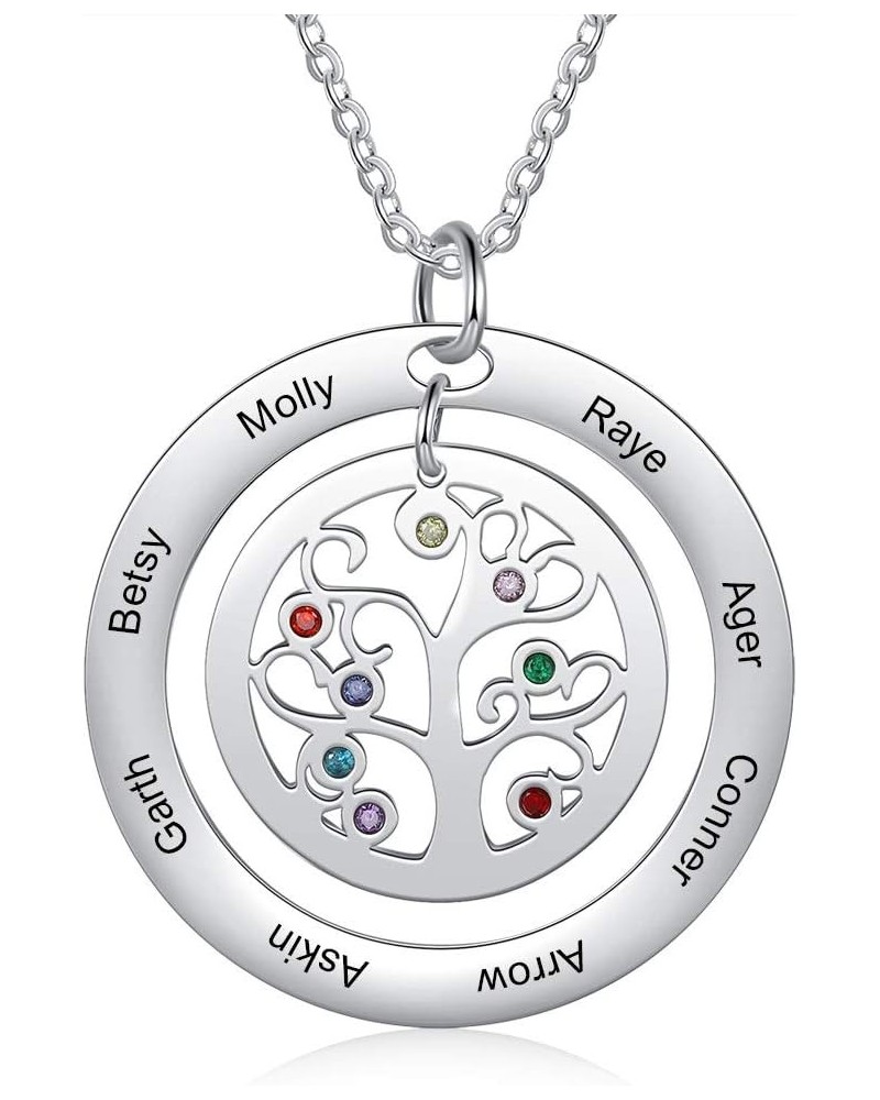 Personalized Family Tree of Life Mothers Necklace with 2-8 Simulated Birthstones Children Names Engraved Womens Jewelry for M...