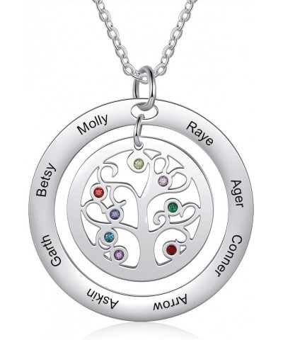 Personalized Family Tree of Life Mothers Necklace with 2-8 Simulated Birthstones Children Names Engraved Womens Jewelry for M...