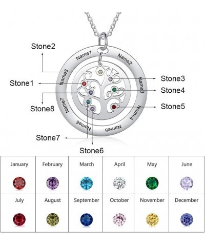 Personalized Family Tree of Life Mothers Necklace with 2-8 Simulated Birthstones Children Names Engraved Womens Jewelry for M...