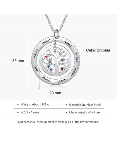 Personalized Family Tree of Life Mothers Necklace with 2-8 Simulated Birthstones Children Names Engraved Womens Jewelry for M...