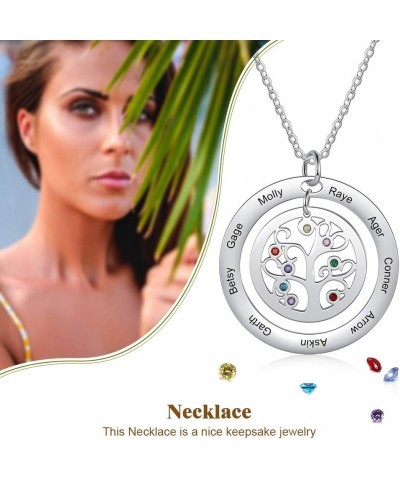 Personalized Family Tree of Life Mothers Necklace with 2-8 Simulated Birthstones Children Names Engraved Womens Jewelry for M...