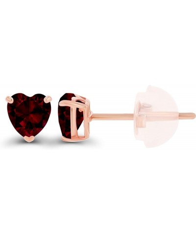 Solid 925 Sterling Silver Gold Plated 4mm Heart Genuine Birthstone Stud Earrings For Women | Natural or Created Hypoallergeni...