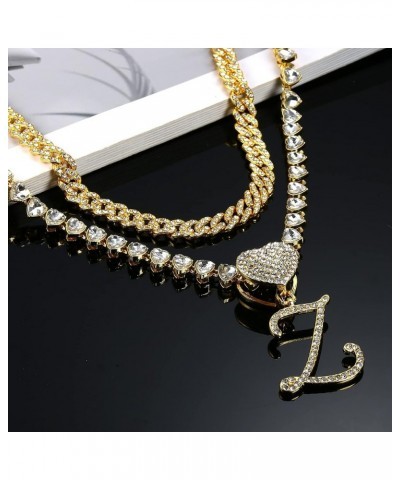 Cursive Silver Gold Initial Pendant Necklaces Alphabet Pendant Choker Necklace Miami Cuban Link Chain Necklace for Women Hear...