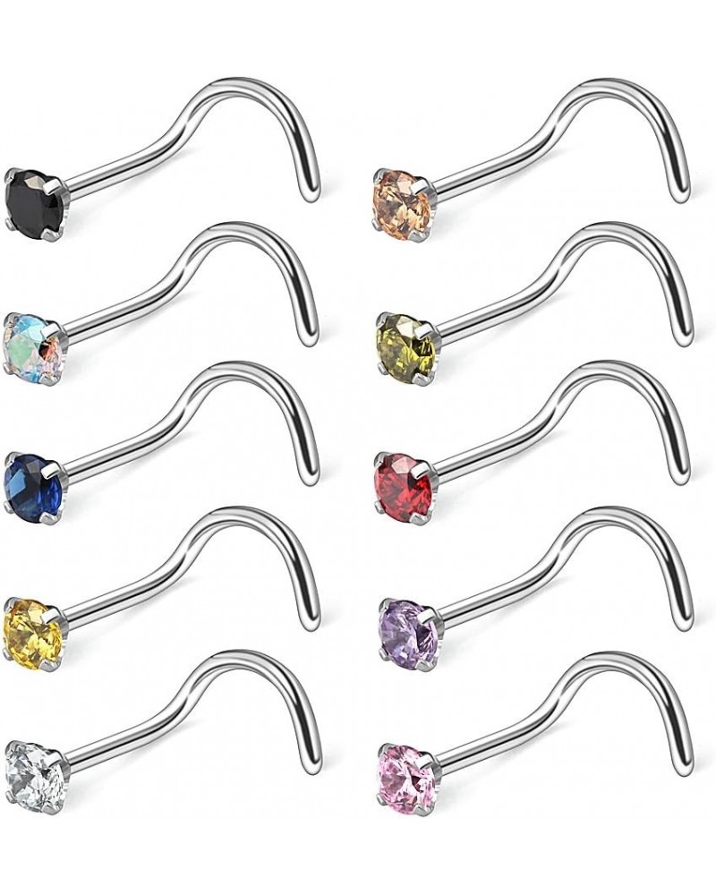 10-30PCS 18G Surgical Steel Mix Color Diamond CZ Nose Stud Rings Screw Piercing Jewelry 1.5mm 2mm 2.5mm 3mm 10PCS - 2.5mm CZ ...