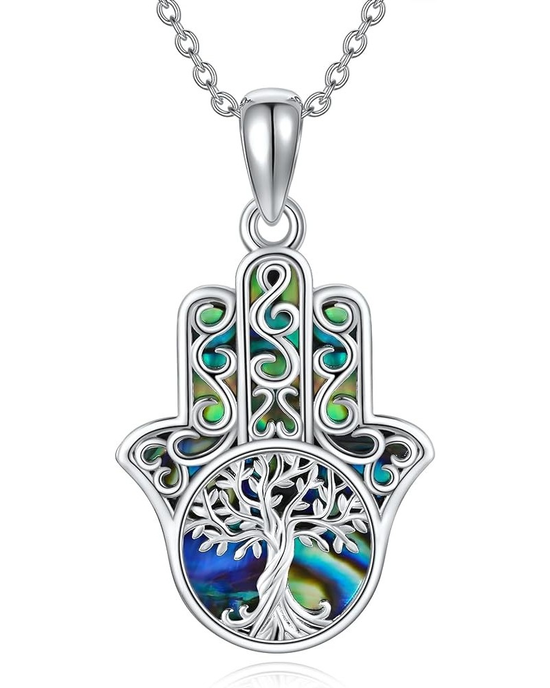 Hamsa Hand Necklace Sterling Silver Hand Of Fatima Pendant Necklace Hamsa Hand Jewelry Gifts for Women Men A $16.34 Necklaces