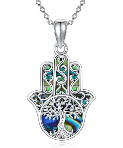 Hamsa Hand Necklace Sterling Silver Hand Of Fatima Pendant Necklace Hamsa Hand Jewelry Gifts for Women Men A $16.34 Necklaces