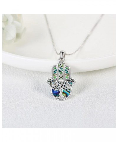 Hamsa Hand Necklace Sterling Silver Hand Of Fatima Pendant Necklace Hamsa Hand Jewelry Gifts for Women Men A $16.34 Necklaces