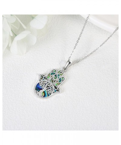 Hamsa Hand Necklace Sterling Silver Hand Of Fatima Pendant Necklace Hamsa Hand Jewelry Gifts for Women Men A $16.34 Necklaces