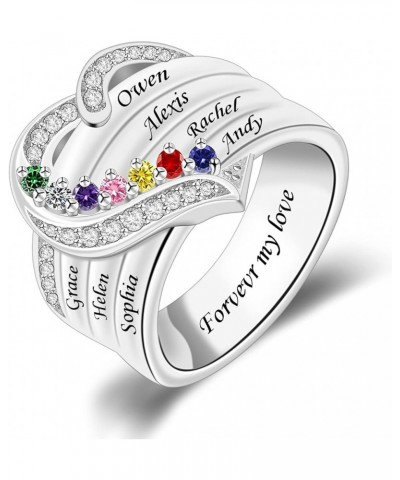 Personalized 1/2/3/4/5/6/7/8 Stones Rings for Her Heart Mother Ring with Simulated Birthstones Custom Mother Daughter Ring Je...