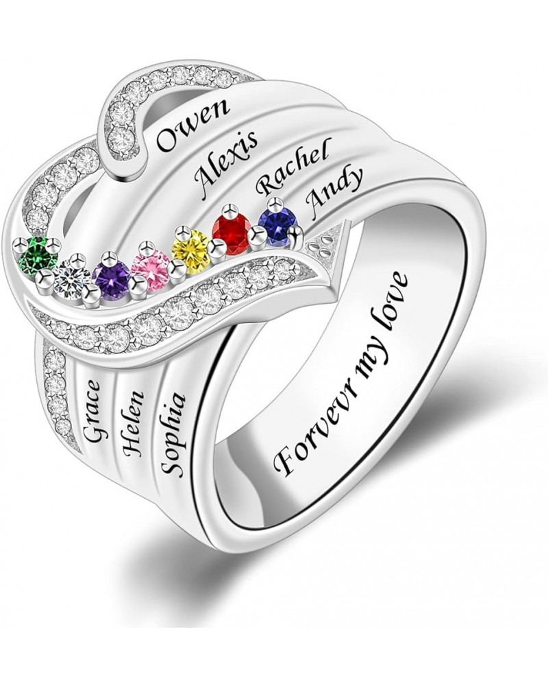 Personalized 1/2/3/4/5/6/7/8 Stones Rings for Her Heart Mother Ring with Simulated Birthstones Custom Mother Daughter Ring Je...