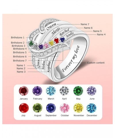 Personalized 1/2/3/4/5/6/7/8 Stones Rings for Her Heart Mother Ring with Simulated Birthstones Custom Mother Daughter Ring Je...