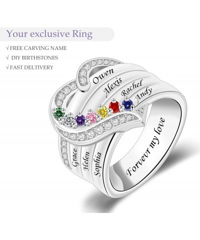 Personalized 1/2/3/4/5/6/7/8 Stones Rings for Her Heart Mother Ring with Simulated Birthstones Custom Mother Daughter Ring Je...