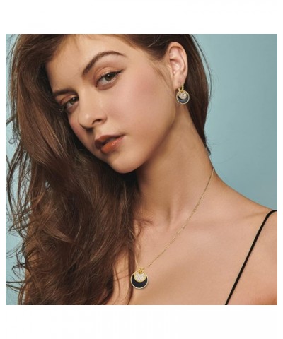 Gold And Black Jewelry Sets For Women CZ Stone Black Epoxy Round Disc Pendant Necklace And Hoop Earrings Gold Jewelry Set $9....