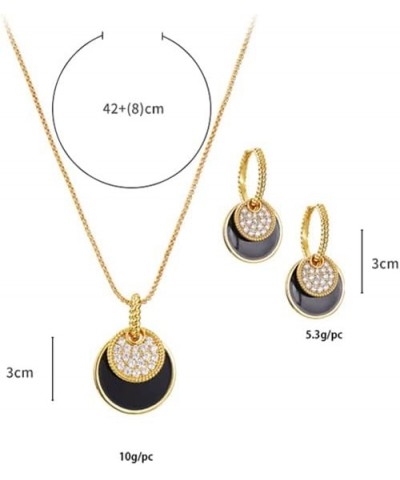 Gold And Black Jewelry Sets For Women CZ Stone Black Epoxy Round Disc Pendant Necklace And Hoop Earrings Gold Jewelry Set $9....