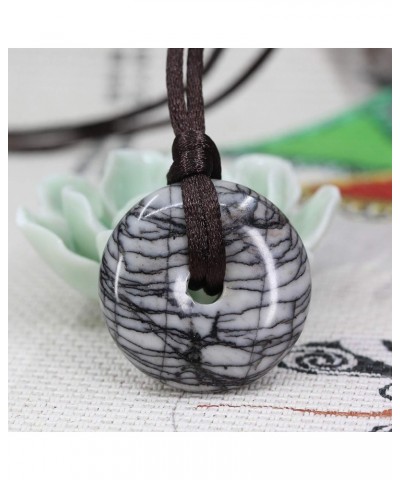 Semi Precious Gemstones 30mm Circle Coin Peace Donut Beads Adjustable Braided Rope Pendant Necklace Grey Picasso Jasper $6.47...