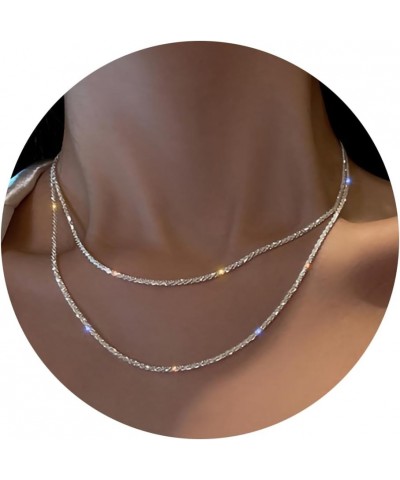 Silver Rhinestone Tennis Necklaces for Women, Dainty Adjustable Layered Twist Rope Cubic Zircon Diamond Butterfly Choker Neck...