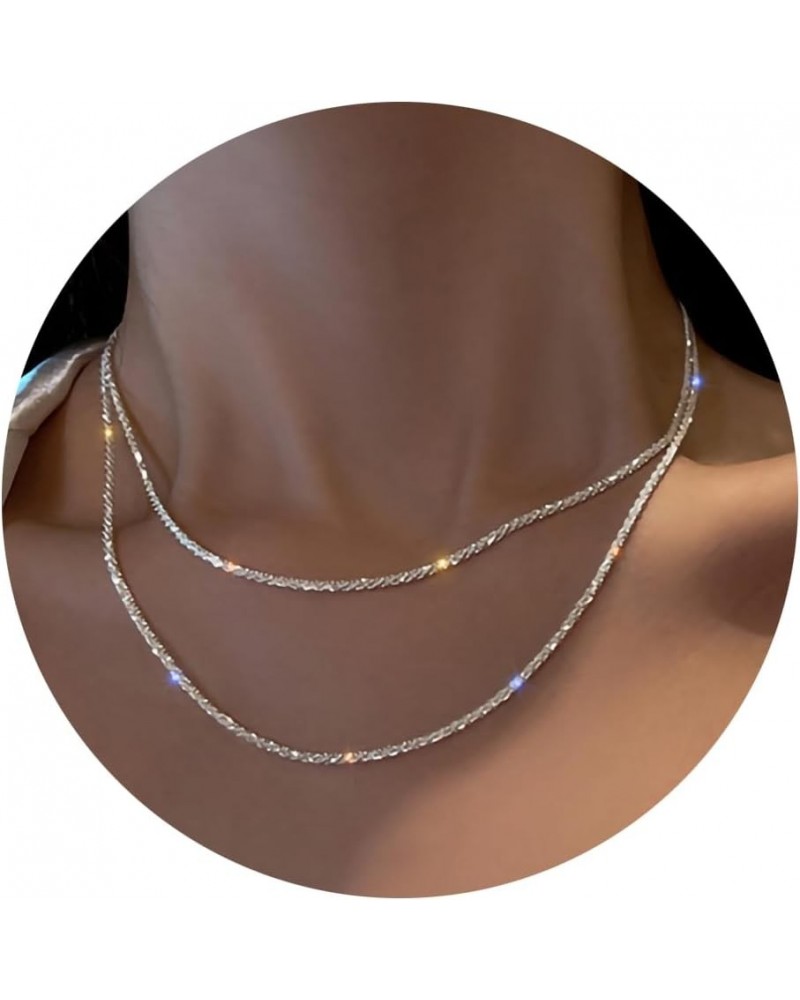 Silver Rhinestone Tennis Necklaces for Women, Dainty Adjustable Layered Twist Rope Cubic Zircon Diamond Butterfly Choker Neck...