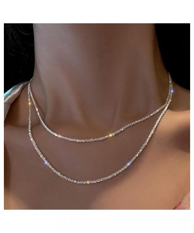 Silver Rhinestone Tennis Necklaces for Women, Dainty Adjustable Layered Twist Rope Cubic Zircon Diamond Butterfly Choker Neck...