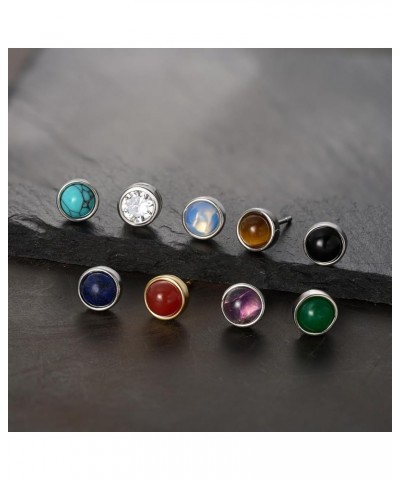 Gemstone Stud Earrings for Women, 925 Sterling Silver Earrings for Women Girls, Round Handmade Gemstone Stud Earrings Posts 6...