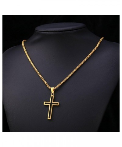 Simple Cross Necklace for Men Women, Stainless Steel Silver Black Gold Latin Cross Pendant Necklaces, Custom Engravable, Leng...