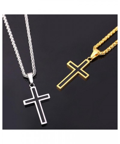 Simple Cross Necklace for Men Women, Stainless Steel Silver Black Gold Latin Cross Pendant Necklaces, Custom Engravable, Leng...