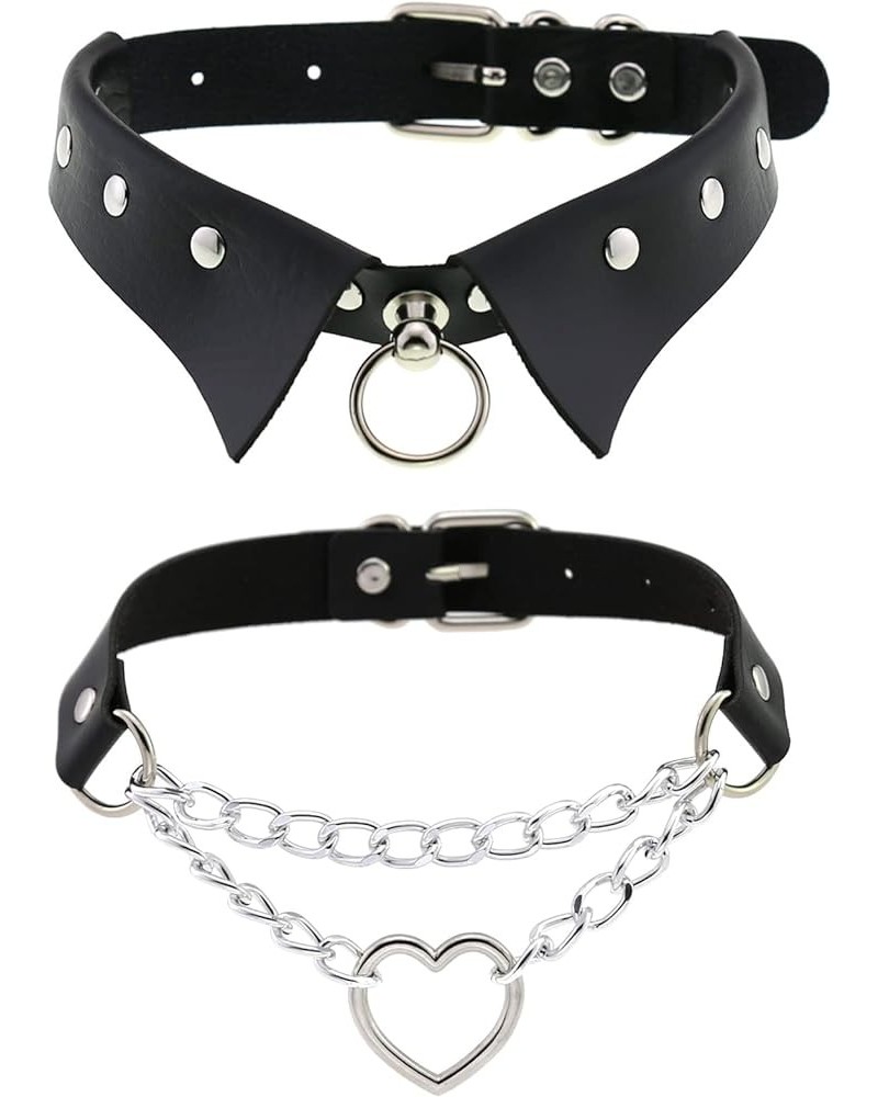 Adjustable Black Fashion Women Men Girls Boy Cool Punk Goth Leather Collar Choker Necklace Heart Collar $10.44 Necklaces