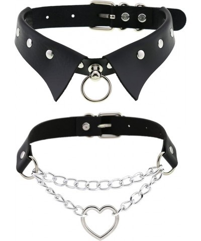 Adjustable Black Fashion Women Men Girls Boy Cool Punk Goth Leather Collar Choker Necklace Heart Collar $10.44 Necklaces