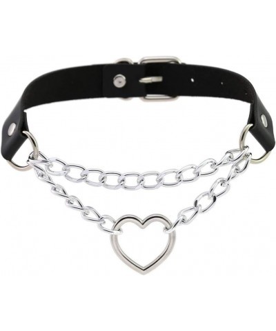 Adjustable Black Fashion Women Men Girls Boy Cool Punk Goth Leather Collar Choker Necklace Heart Collar $10.44 Necklaces