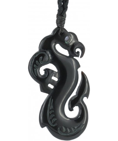 Hand Carved Black Horn New Zealand Maori Stylized Manaia Guardian Necklace $22.74 Necklaces