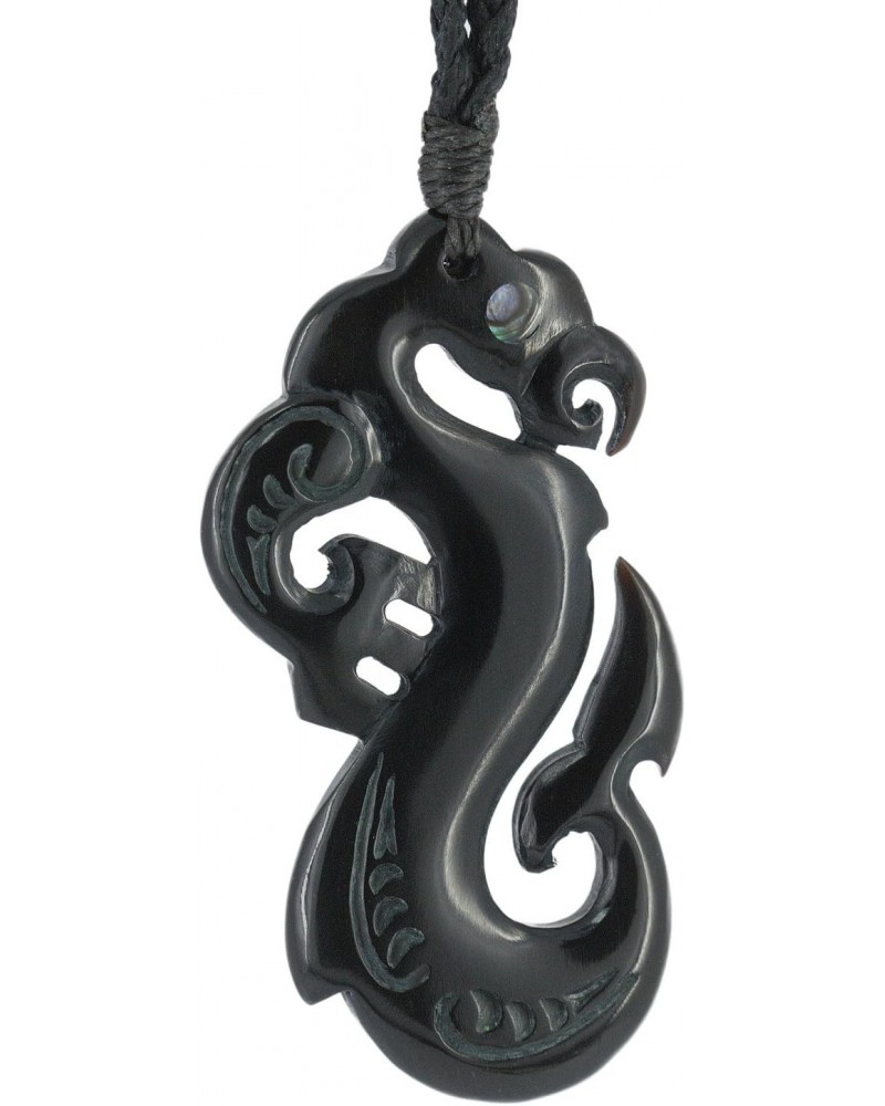 Hand Carved Black Horn New Zealand Maori Stylized Manaia Guardian Necklace $22.74 Necklaces