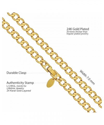 Smooth Rounded Curb Link Chain Necklace 24k Real Gold Plated 7mm 22 inches $20.68 Necklaces