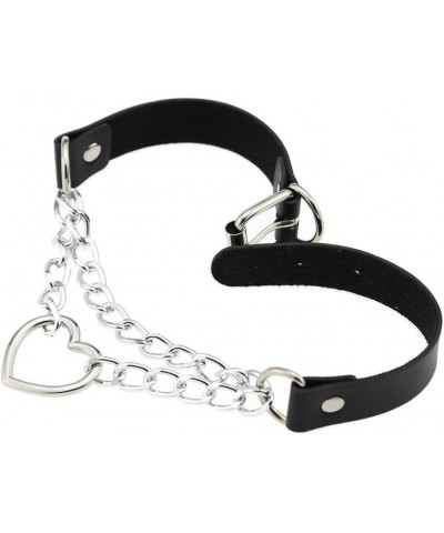 Adjustable Black Fashion Women Men Girls Boy Cool Punk Goth Leather Collar Choker Necklace Heart Collar $10.44 Necklaces