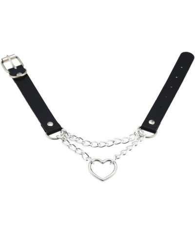 Adjustable Black Fashion Women Men Girls Boy Cool Punk Goth Leather Collar Choker Necklace Heart Collar $10.44 Necklaces