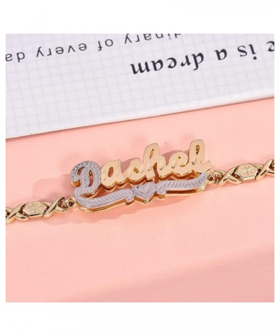 Custom Name Bracelet with Heart Double Plated Name Bracelet Personalized Unisex XOXO Chain Gold Plated Two Tone Custom Name L...