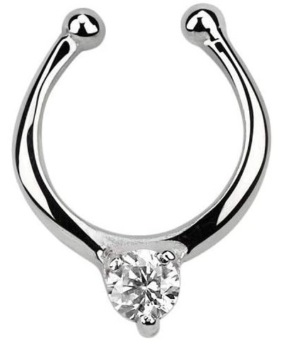 18G Sterling Silver CZ Crystal Center Clip On Non-Piercing Septum Ring Clear $10.65 Body Jewelry