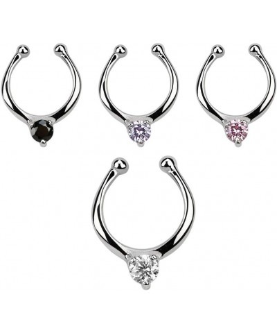 18G Sterling Silver CZ Crystal Center Clip On Non-Piercing Septum Ring Clear $10.65 Body Jewelry