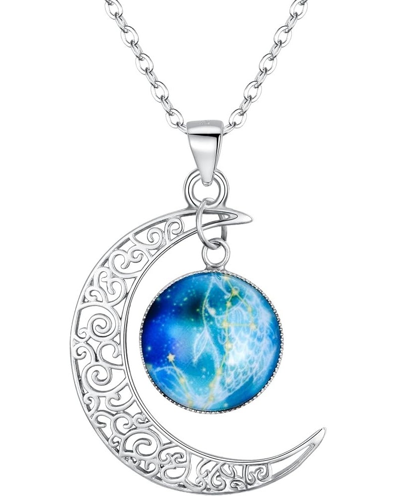 Gifts for Mom Girls Women 925 Sterling Silver Horoscope Zodiac 12 Constellation Astrology Galaxy & Crescent Moon Glass Bead P...