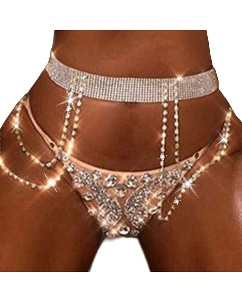 Women's Glitter Body Chains Belly Waist Chain Crystal Body Chain Rhinestone Waist Jewelry Fashion Body Accessory Silver $10.0...